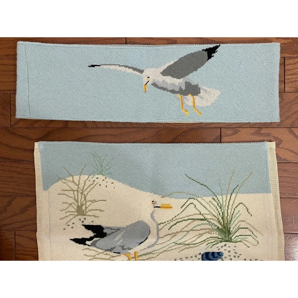 Vintage Needlepoint Seagull Directors Chair Cover Set Coastal Beach Nautical